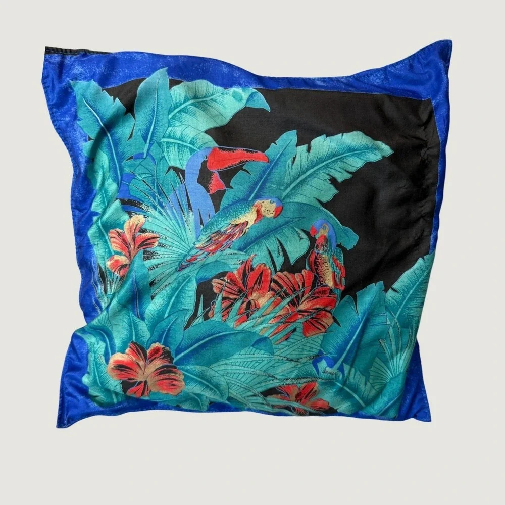VTG 80s Tropical Miami Vice Accent Pillow Maximalism Decor Satin Throw Retro